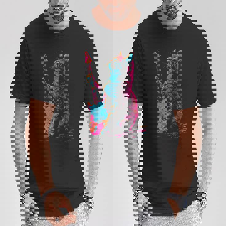 Feline Groove ロックギター 猫デザイン 音楽愛好家向け Tシャツ 面白い贈り物