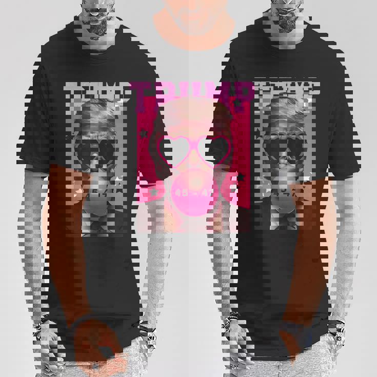 Trump 2024 メガネ&バブルガム ピンク Tシャツ 面白い贈り物