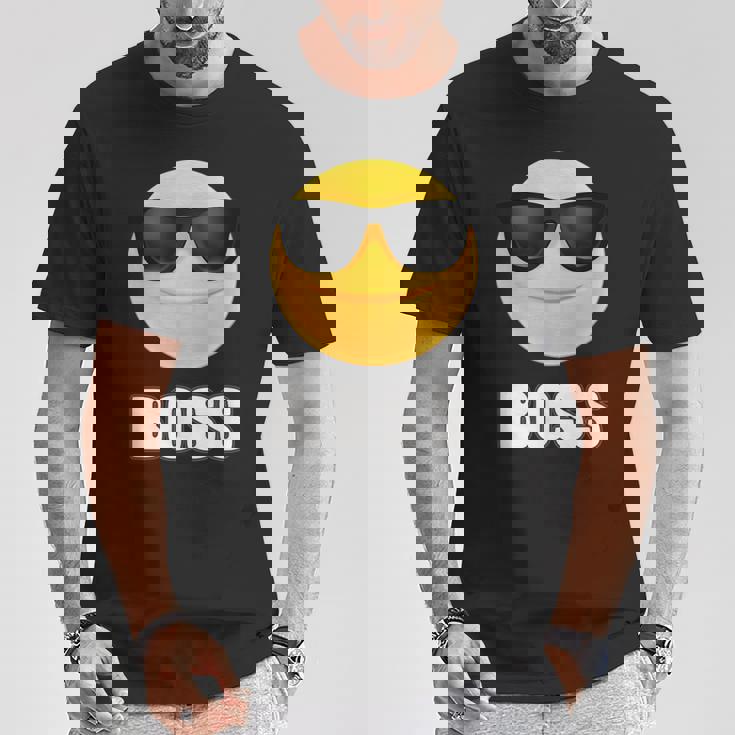 Girl & Boy Boss サングラス 顔文字シャツ クールな顔 Tシャツ 面白い贈り物