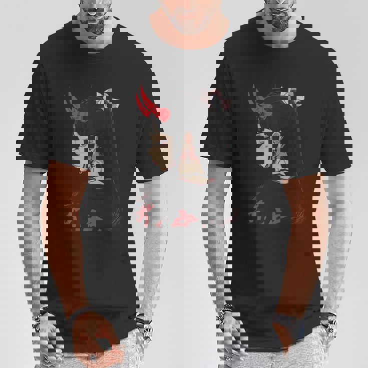 Girl With Red Horns 日本アートスタイル 面白いグラフィックtシャツ Tシャツ 面白い贈り物