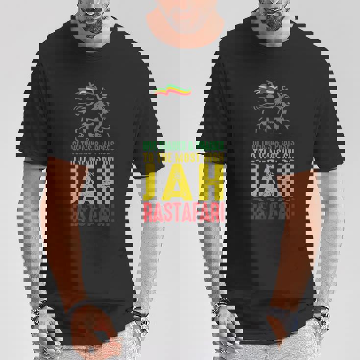 Give Thanks & Praises Jah Rastafari レゲエ ラスタ ウェア Tシャツ 面白い贈り物