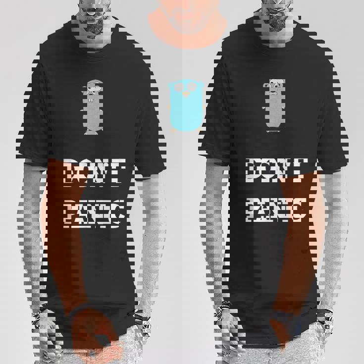 Golang Gopher プログラミング ユーモア Don't Panic Coding Developer Tシャツ 面白い贈り物