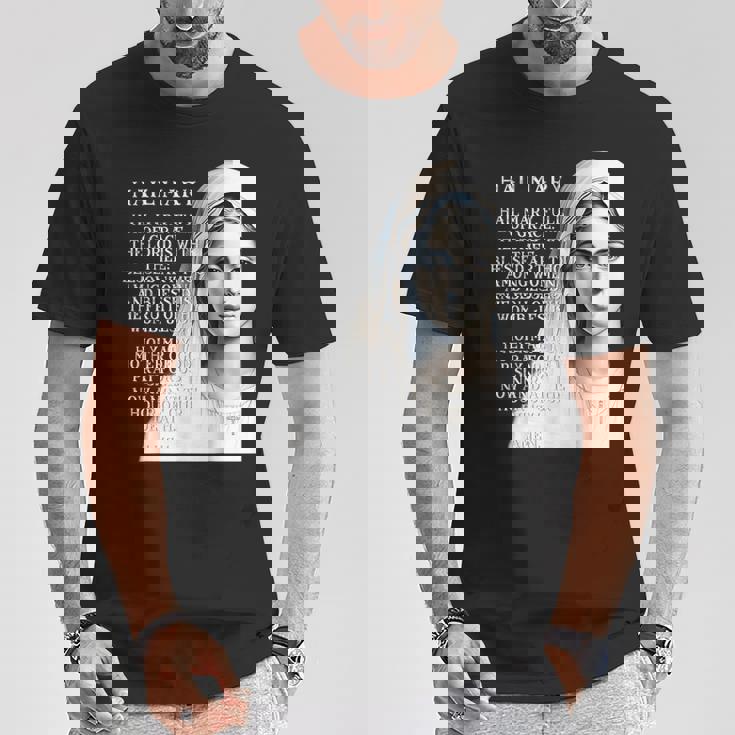 Hail Mary Blessed Mother ロザリオの祈り Tシャツ 面白い贈り物