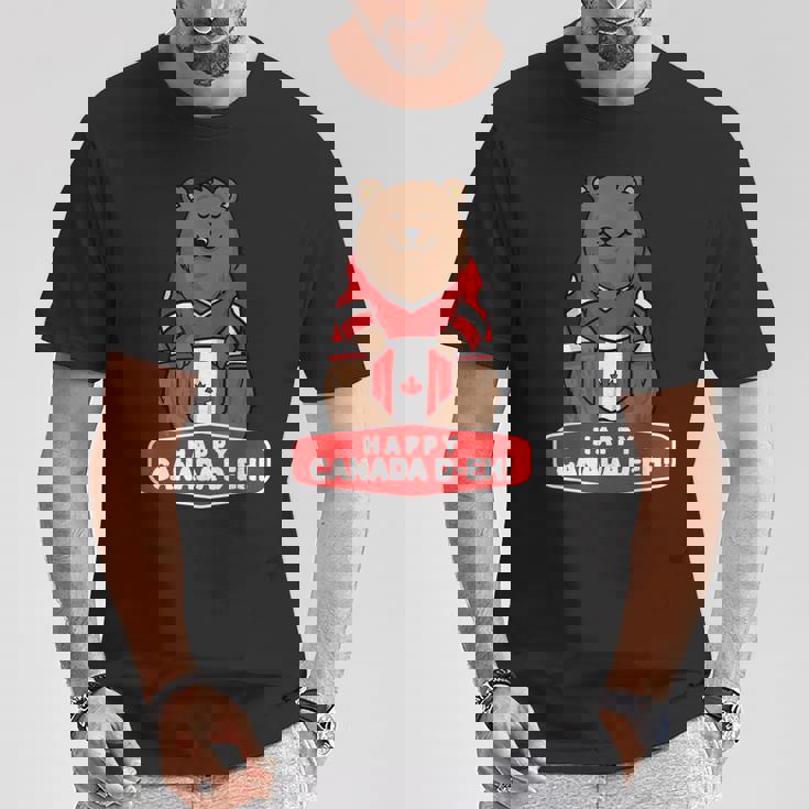 Happy Canada Day 面白いカナダのクマの旗 Tシャツ 面白い贈り物