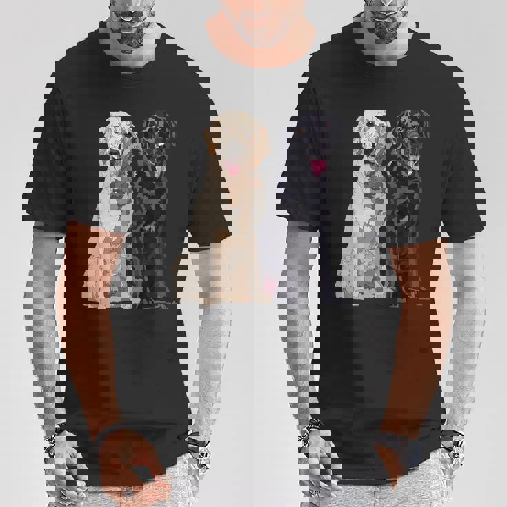 Happy Two Labradors ゴールデンブラック ラボレトリバー Mom Dad Tシャツ 面白い贈り物