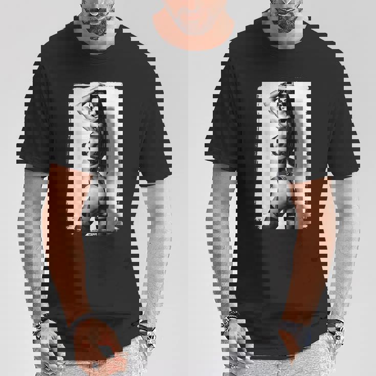 Hot Girl On 男性用 セクシー ブーティー ビキニ モデル 2 Bw Tシャツ 面白い贈り物