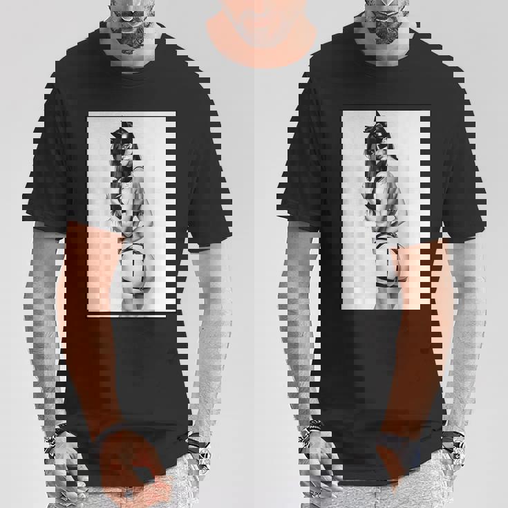 Hot Girl On 男性用 セクシー バッド キティ ピンナップガール B&W Tシャツ 面白い贈り物