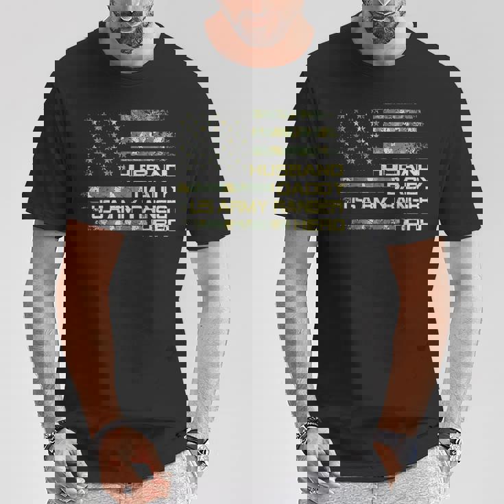 メンズ Husband Daddy Us Army Ranger Hero Flag Usa 迷彩 Tシャツ 面白い贈り物
