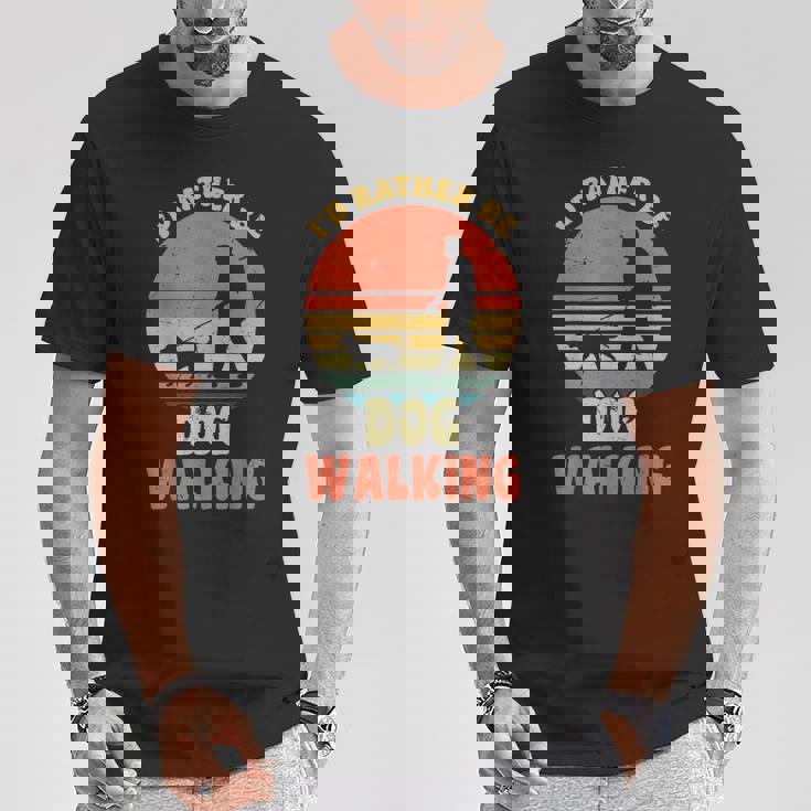 I'd Rather Be Dog Walking レトロ ラブドッグウォーカー Tシャツ 面白い贈り物