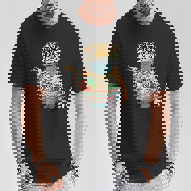 Japanese Kawaii Ramen Reptile Leopard Gecko ヒョウモントカゲモドキ Tシャツ 面白い贈り物