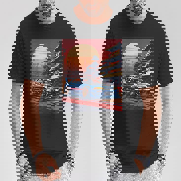 Jdm レトロ 日本自動車 レースカー 東京 スカイライン サンセット Tシャツ 面白い贈り物