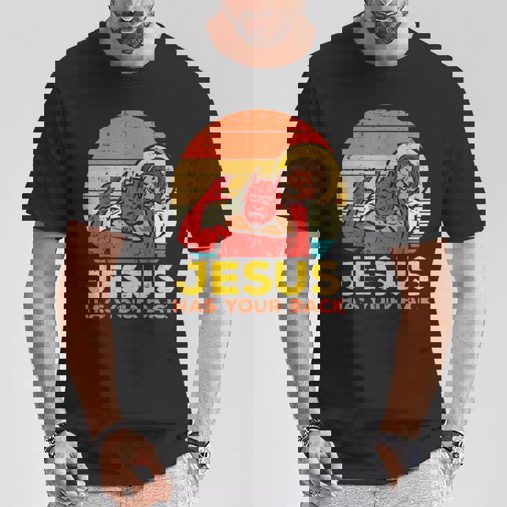 Jesus Has Your Back 柔術 レトロ クリスチャン Tシャツ 面白い贈り物
