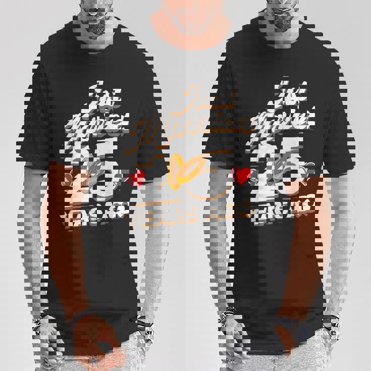 Just Married 25 Years Ago シルバーウェディング Tシャツ 面白い贈り物