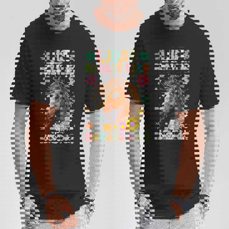 Just Really Like Horses グルーヴィーな乗馬 乗馬 Tシャツ 面白い贈り物