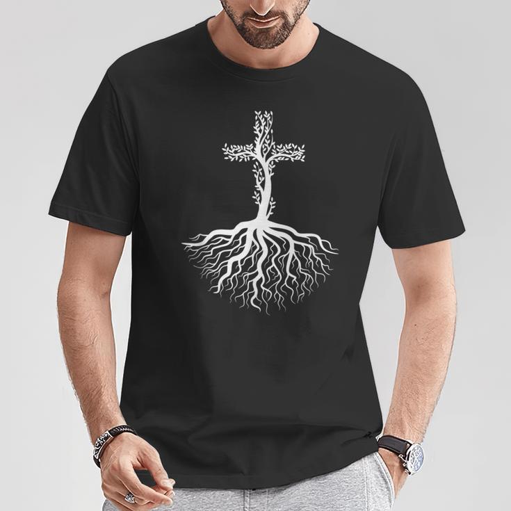 Las Raíces De La Fe En Jesús Run Deep Christian Camiseta unisex Regalos divertidos
