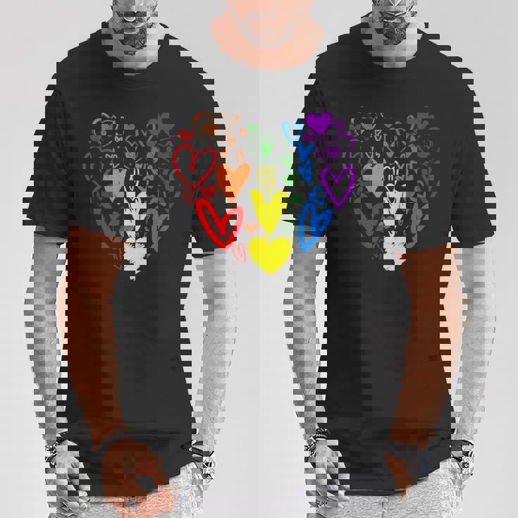 Lgbtq レインボーフラッグハート Lgbtqia バレンタインデー プライドムーン Tシャツ 面白い贈り物