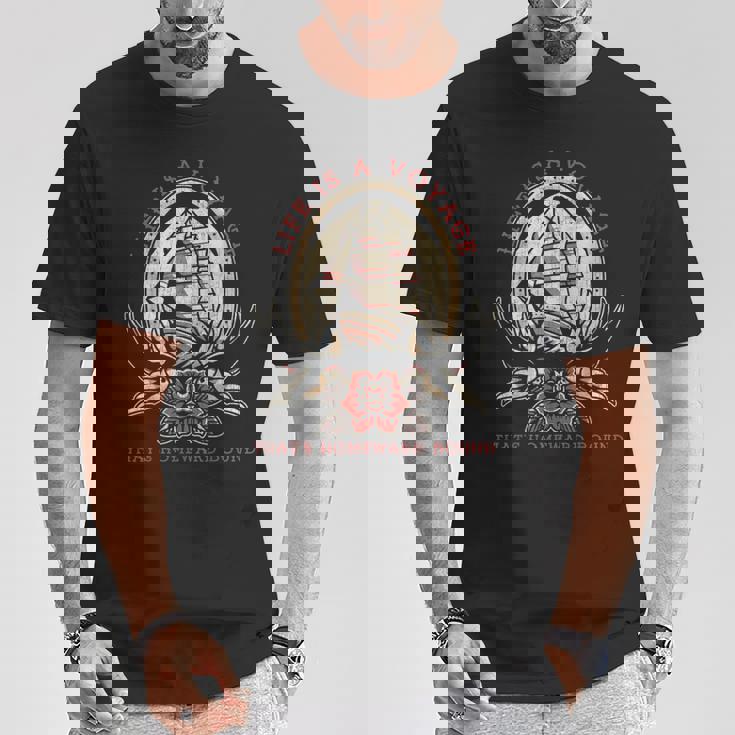 Life Is Aoyage オールドスクール セーリング船 タトゥーデザイン Tシャツ 面白い贈り物