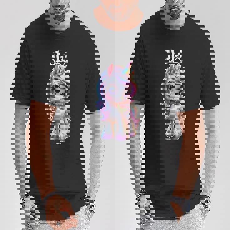 Lila かわいいユニコーンデザイン 女の子用 名前 Lila Tシャツ 面白い贈り物