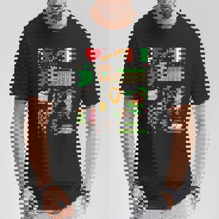 I Love Ireland。手描きアイルランドのランドマーク、旗、地図 Tシャツ 面白い贈り物