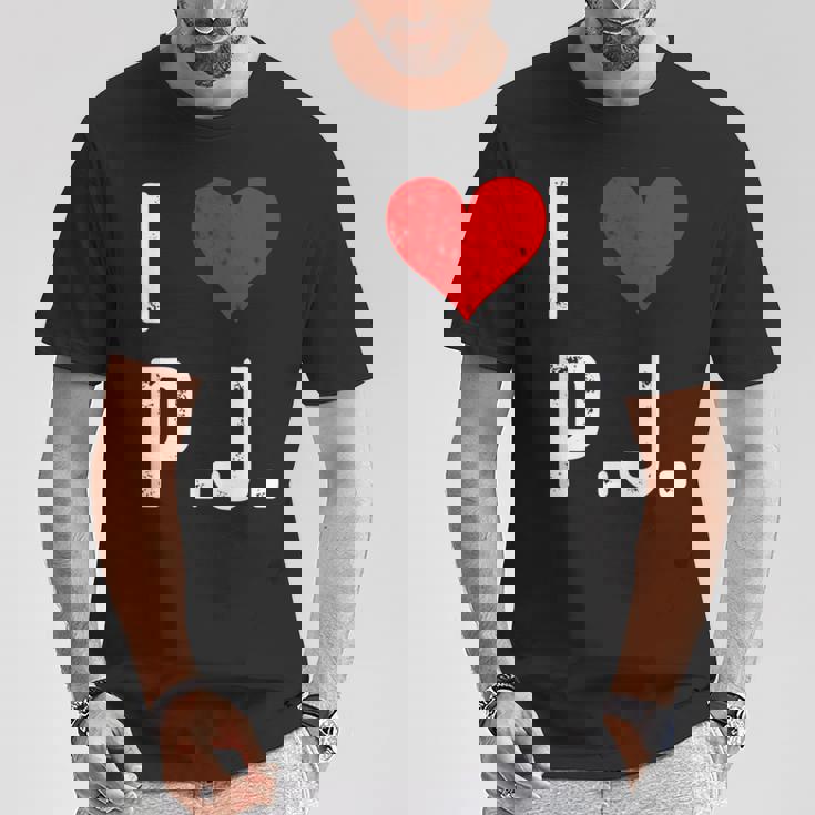 I Love Pj PJ ハート アンティーク調 長袖tシャツ Tシャツ 面白い贈り物