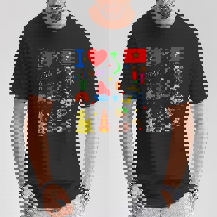 I Loveietnam手描き ベトナムのランドマーク、旗、地図 Tシャツ 面白い贈り物