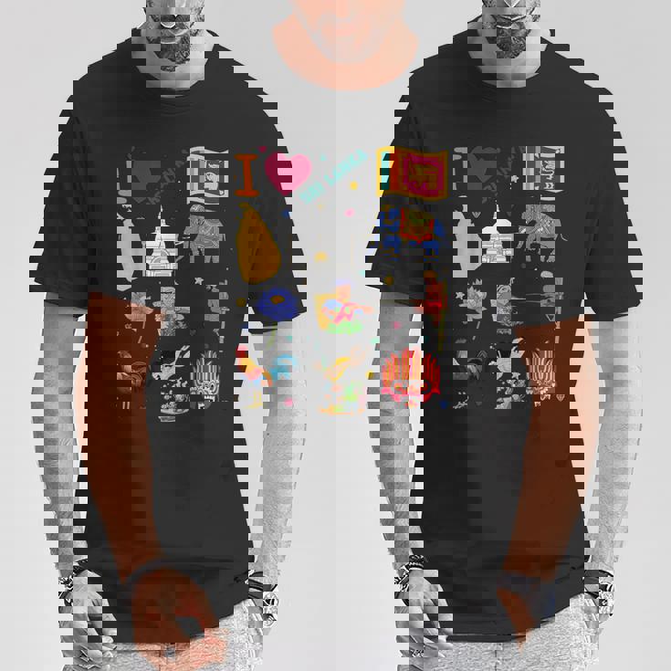 I Loveri Lanka 手描きのスリランカのランドマーク、旗、地図 Tシャツ 面白い贈り物