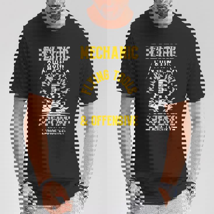 Mechanic Caution Flying Tools 自動車整備士 Tシャツ 面白い贈り物