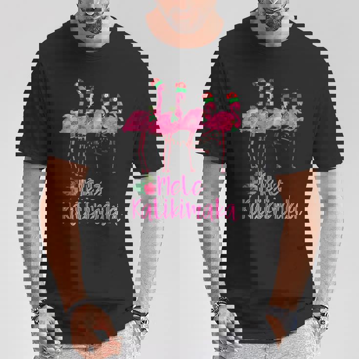 Mele Kalikimaka フラミンゴ ハワイ トロピカルファミリー Tシャツ 面白い贈り物