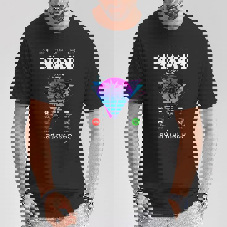 Miami Is Calling & I Must Go Illustration Graphic s Tシャツ 面白い贈り物