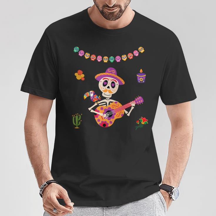 Mignon Dia De Los Muertos Guitare Mexicainequelette Enucre Pour Enfants T-Shirt Cadeaux drôles