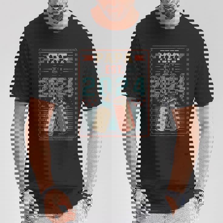 Papa Est 2024 初めてのパパ 父の日 新しい父親の父性 Tシャツ 面白い贈り物