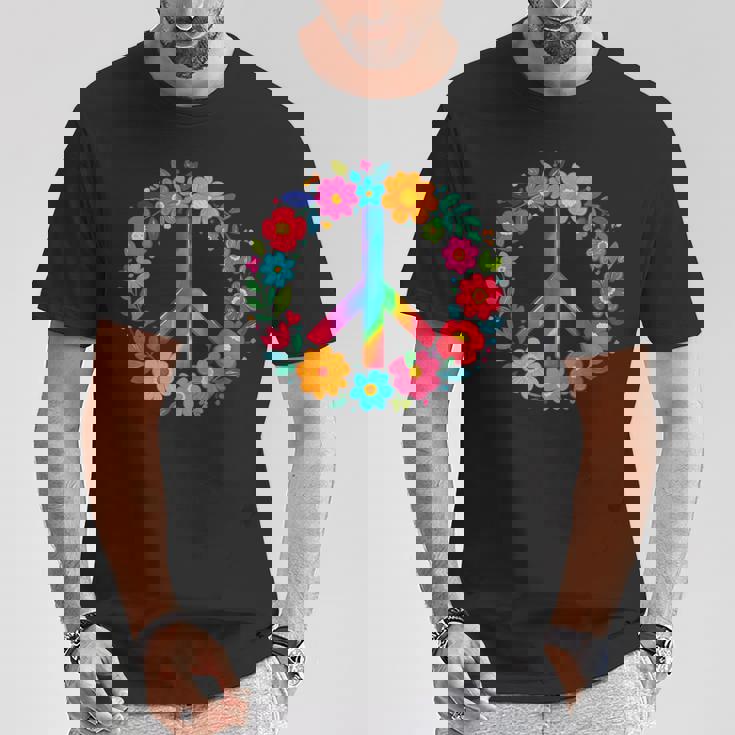 Peace Love Flower Power レトロ ヒッピー コスチューム タイダイ 60年代 70年代 Tシャツ 面白い贈り物