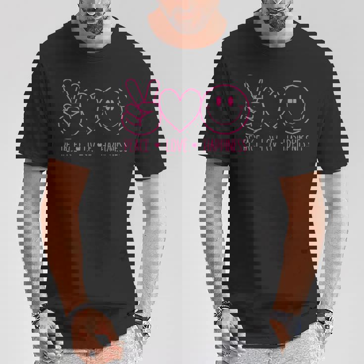 Peace Love Happiness シャツ ハッピーフェイス スマイルフェイス ヒッピー Tシャツ 面白い贈り物