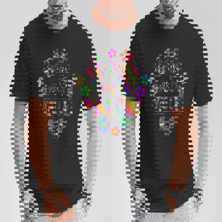 Peace Love 太極拳 ブライトカラー Tシャツ 面白い贈り物