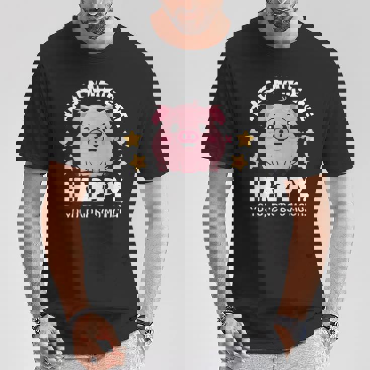 Pigs Make You Happymile かわいい 子豚 恋人 おもしろ豚 Tシャツ 面白い贈り物