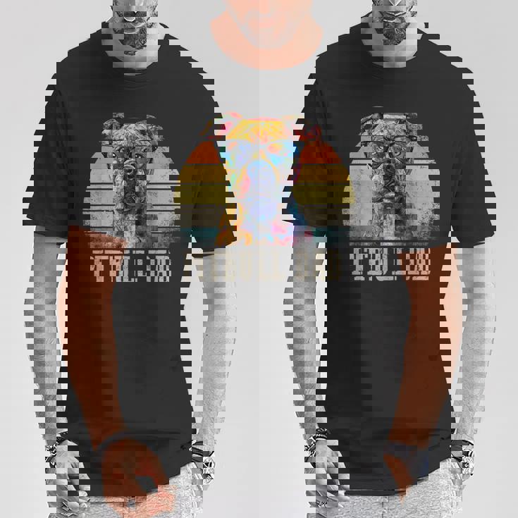 Pitbull Dad Dog Lover カラフル アーティスティック ピットブルのオーナー。 Tシャツ 面白い贈り物