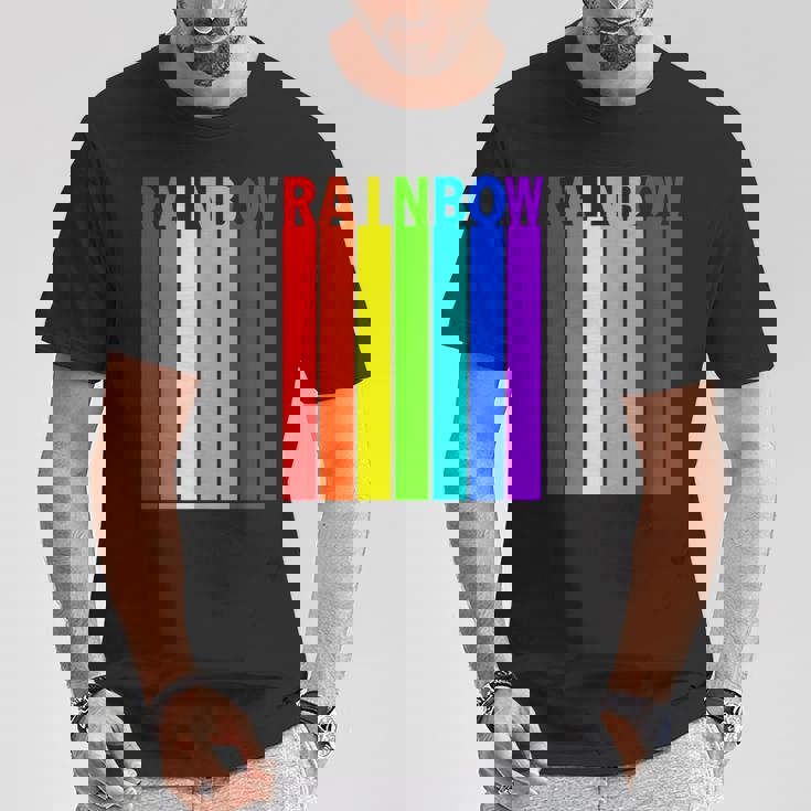 Rainbow レインボー《虹 カラー》【デザインアート】文字 7色 カラフル Tシャツ 面白い贈り物
