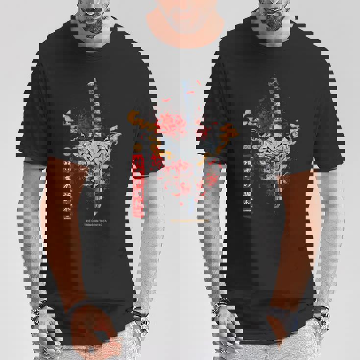 Redpider Lily And Japanese Anime Retro Oniamurai Mask Tシャツ 面白い贈り物