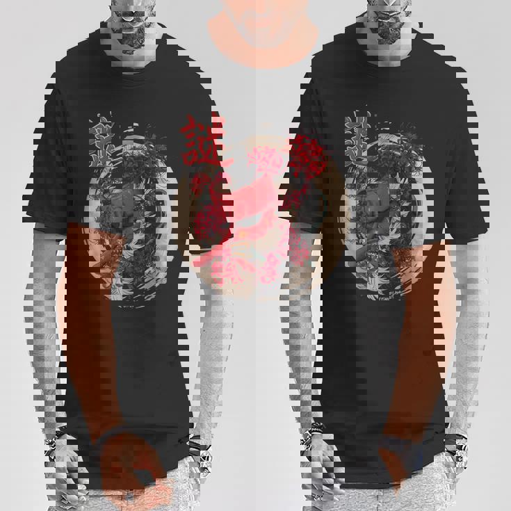 Redpider Lily の 彼岸花 または ヒガンバナ と 日本の天狗の面 の グラフィック Tシャツ 面白い贈り物