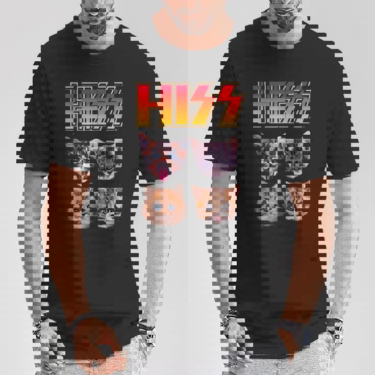 Hiss Cat Cat Lover Kittens Rock Music Cat Hiss Tシャツ 面白い贈り物