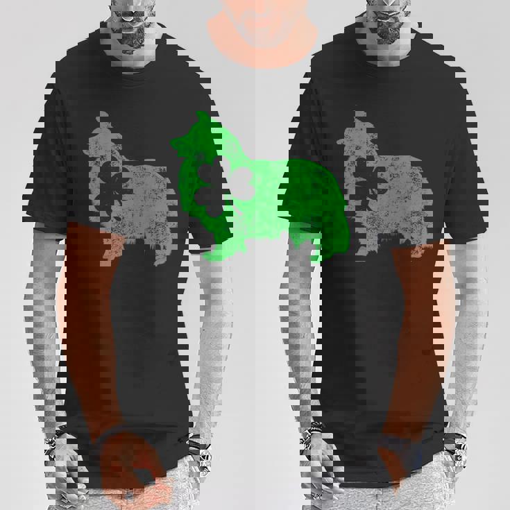 Shetlandheepdog シェルティ セントパトリックデー メンズ シャムロックドッグ Tシャツ 面白い贈り物