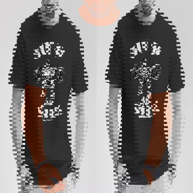 Shut Up Andquat スローガン ボディビルダー ベンチプレス Tシャツ 面白い贈り物