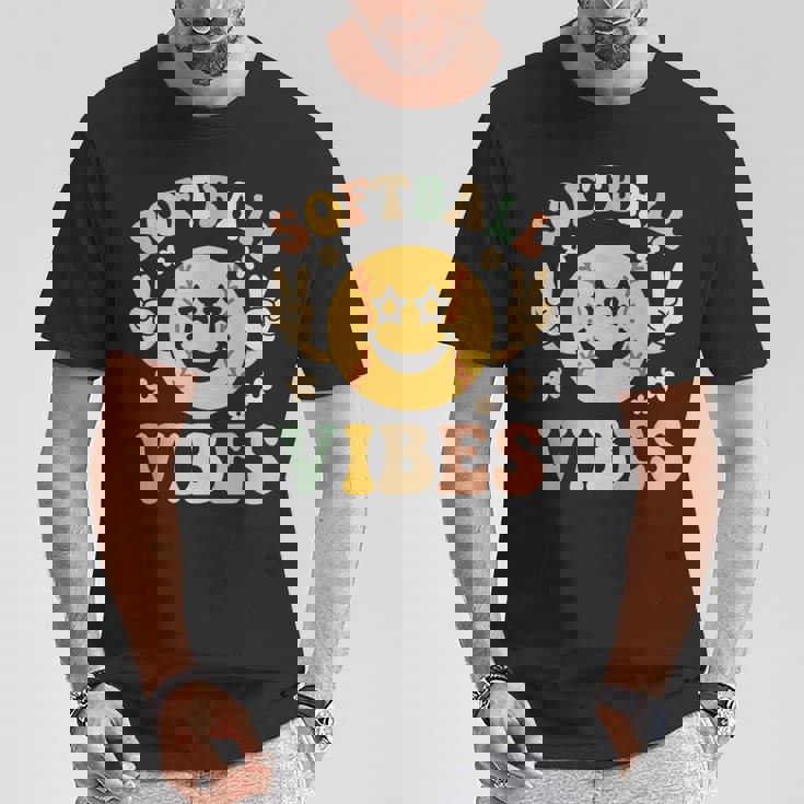 Softballibes 星目スマイル ポジティブソフトボール Tシャツ 面白い贈り物