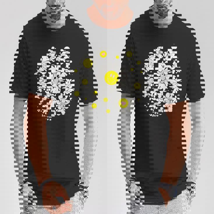 Stay Positive キュート スマイルフェイス 花 ハッピーフェイス 花 女の子 Tシャツ 面白い贈り物