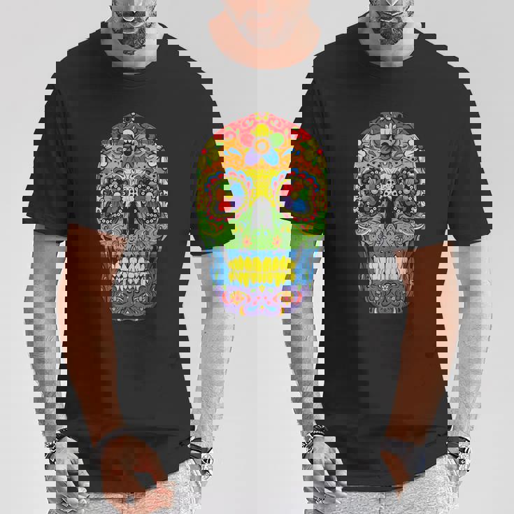 Sugarkull Lgbt Gay Pride Rainbow Flag Day Of The Dead Tシャツ 面白い贈り物