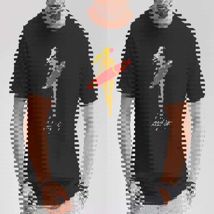 Surfs Up トロピカルブロンドサーファーガール Tシャツ 面白い贈り物