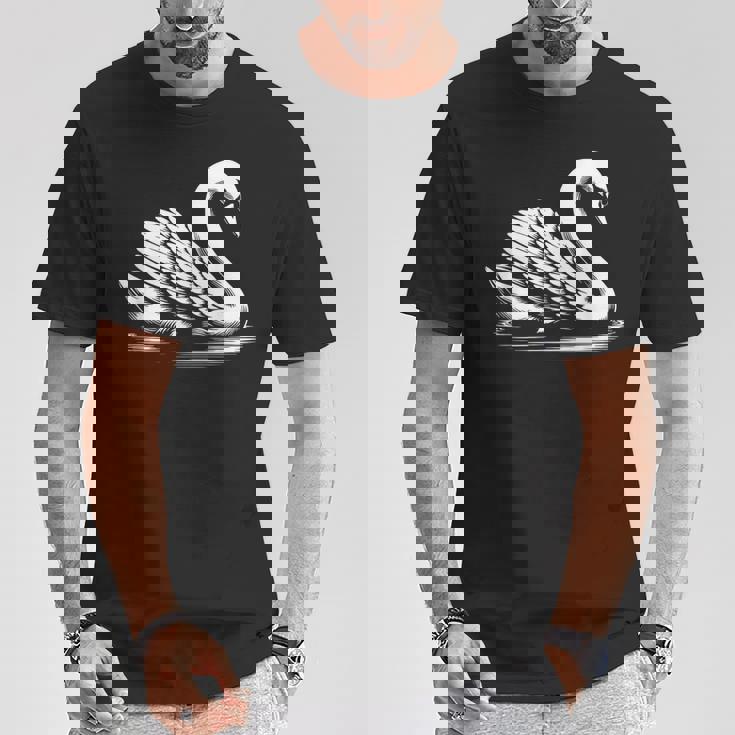 Swan Dad Mom Lover モノクロ 白鳥 Tシャツ 面白い贈り物