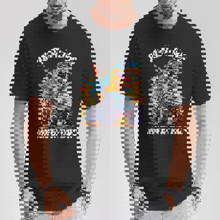 This Boy Loves Monster Trucks 恐竜モンスタートラック Tシャツ 面白い贈り物