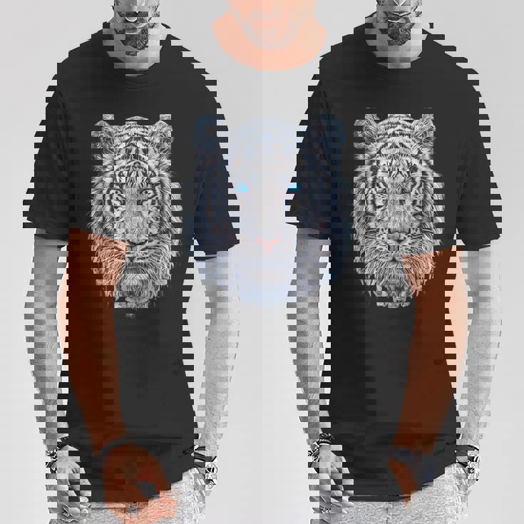 Tiger Lover 青い目の動物 ホワイトタイガー Tシャツ 面白い贈り物