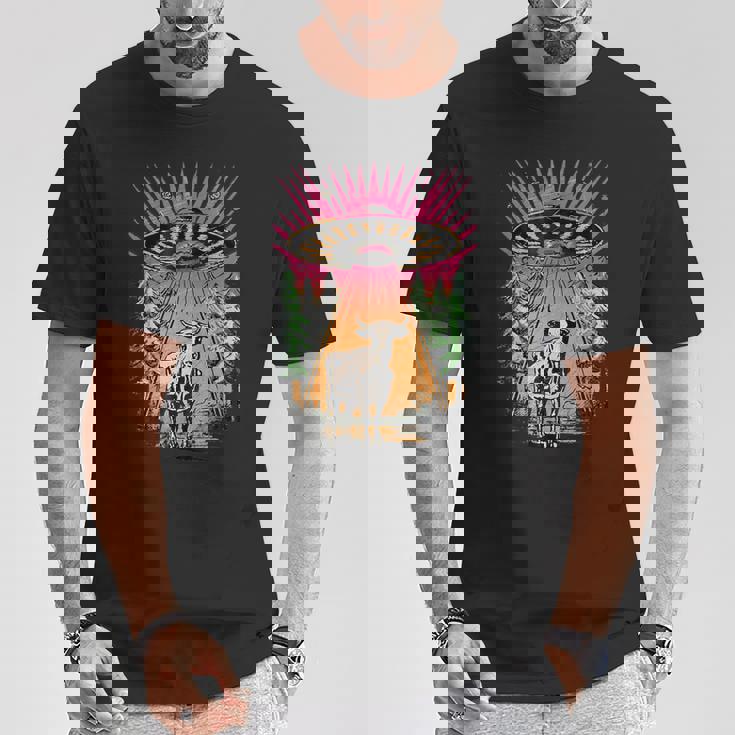 Ufo 牛 誘拐 面白い ヴィンテージ レトロ エイリアン 超常現象 Tシャツ 面白い贈り物